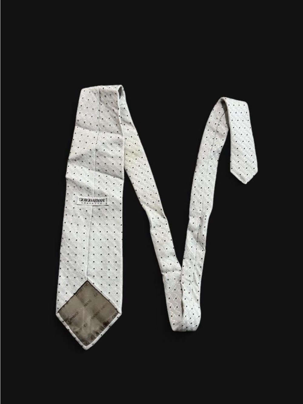 Vintage Giorgio Armani Necktie Silk Made In ITALY White/Black Polka Dots